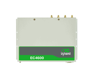 EC4600 工业物联网网关设备，配备端口和坚固金属外壳，用于工业连接