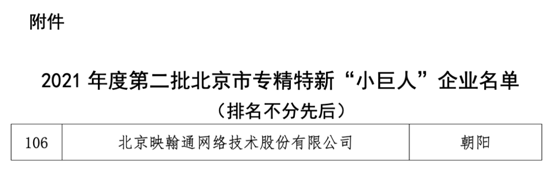映翰通获评北京市专精特新小巨人企业荣誉